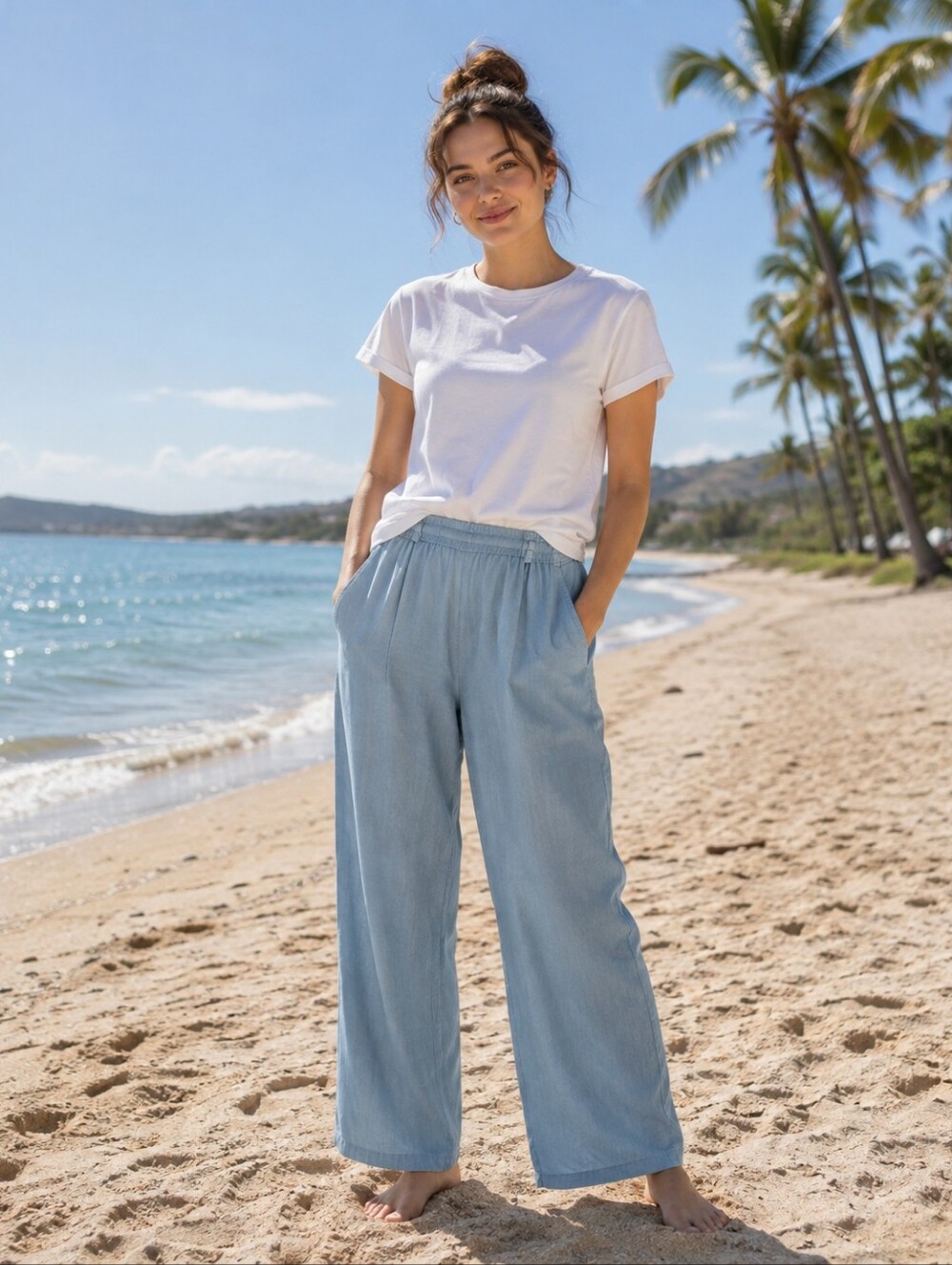 Serra Light Blue Straight Leg Pull On Pants Size L